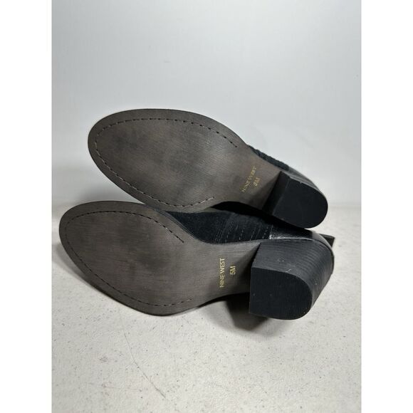 Nine West Size 5M Black Suede Leather Ankle Boots Booties Block Heel Slip On - Picture 5 of 6